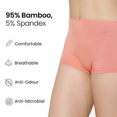 Mush Womens Ultra Soft High Waist Bamboo Modal Boyshorts || Breathable Panties || Anti-Odor, Seamless, Anti Microbial Innerwear Pack of 3 (M, Peach)