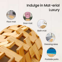 Mush Bamboo Wooden Rectangular Door Mat | Floor Mat | Non-Slip Quick Drying Mat for Home, Office | Anti Slip Silicone Pads |Large Size (50x70cm) | Pack of 1, Natural Bamboo Color