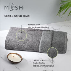 Mush Duo - One Side Soft Bamboo Other Side Rough Cotton - Special Dual Textured Towel for Gentle Cleanse & Exfoliation (2, Emerald Green & Grey Opel)