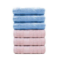 Mush 600 GSM Hand Towel Set of 6 | 100% Bamboo |Ultra Soft, Absorbent & Quick Dry Towel for Bath, Gym, Pool, Travel, Spa and Yoga | 29.5 x 14 Inches (6, Sky Blue,Pink)