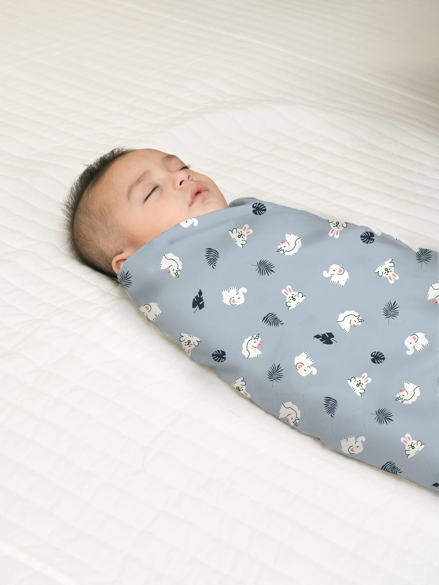 Mush 100% Bamboo Swaddle : Ultra Soft, Breathable, Thermoregulating, Absorbent, Light Weight and Multipurpose Bamboo Wrapper/Baby Bath Towel/Blanket (3, Sea Grey,Rabbit Blue - Geo Mustard)