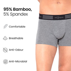 Mush Ultra Soft, Breathable, Feather Light Men's Bamboo Trunk || Naturally Anti-Odor and Anti-Microbial Bamboo Innerwear Pack of 3 (M, Grey)