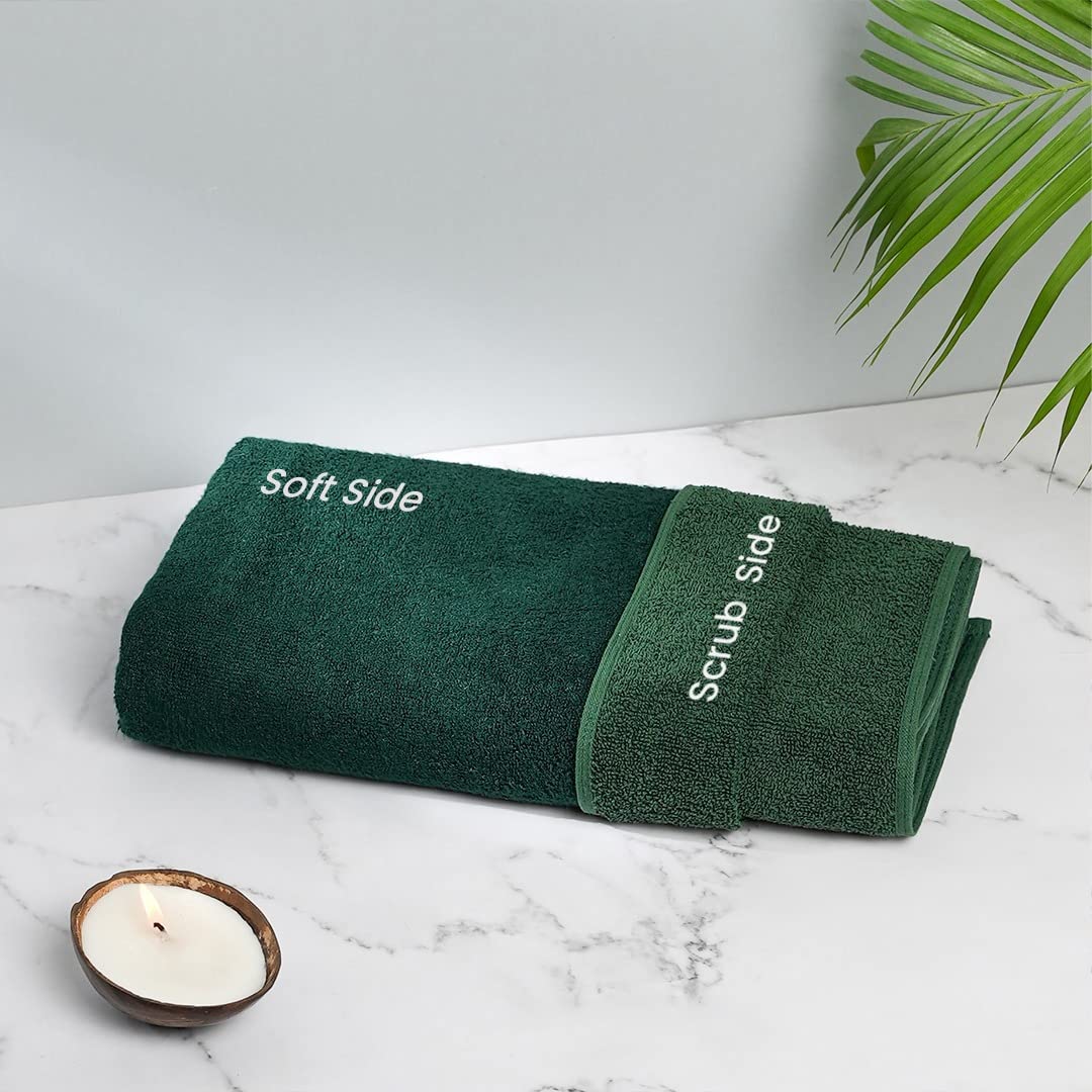 Mush Ultra-Soft Bamboo and Scrub Cotton Dual Sided Bath Towel | Cotton Side for Exfoliation & Bamboo Side for Gentle Cleanse