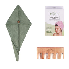 Mush Bamboo Ultra Soft & Absorbent Hair Wrap Towel | Quick Drying 500 GSM Bamboo Towel for Hair | Olive Green,Pack of 1