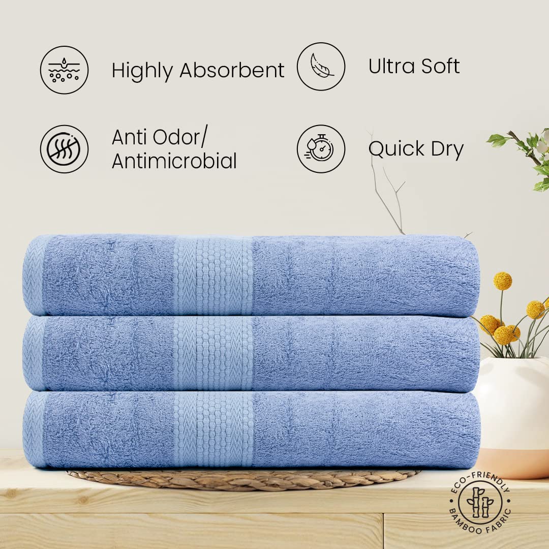 BePlush Bamboo Towels for Bath| Ultra Soft, Highly Absorbent, Quick Dry, Anti Bacterial Bamboo Bath Towel for Men & Women || 450 GSM, 27 x 55 Inches (1, Sky Blue)