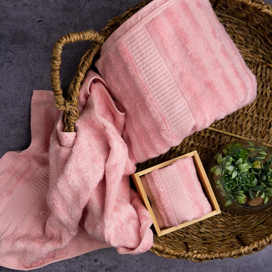 Mush Bamboo Luxurious 3 PieceTowels Set | Ultra Soft, Absorbent and Antimicrobial (Bath Towel, Hand Towel and Face Towel) Perfect as a Diwali/House Warming (Gift Box : Pink)