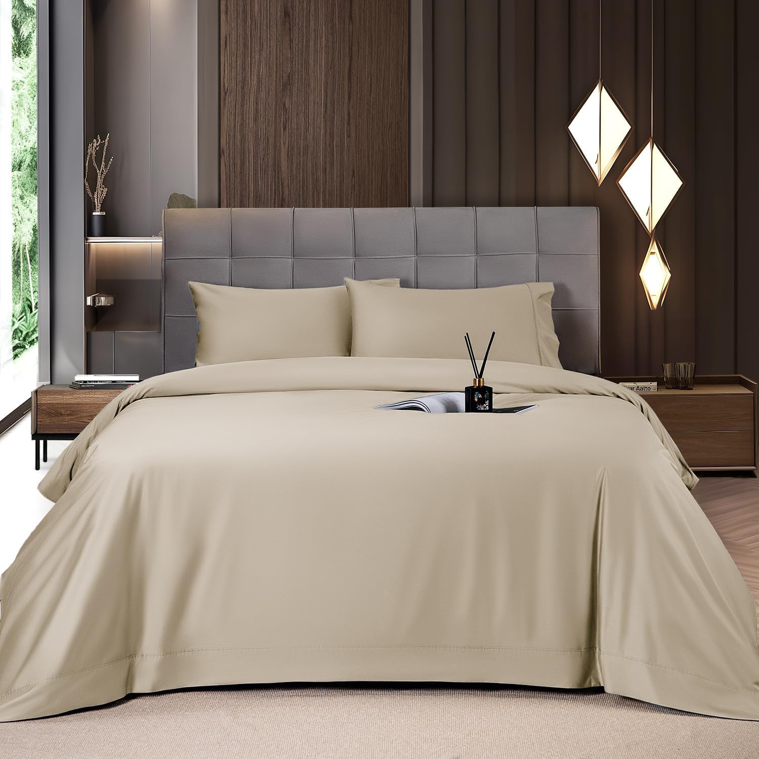 Mush 100% Bamboo Bedsheet for King Size Bed with 2 Pillow Covers | Luxuriously Soft, Breathable and Naturally Anti Microbial Thermoregulating Bed Sheet 400TC (Royal Beige)