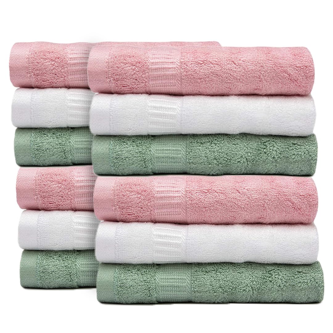 Mush 100% Bamboo Face Towel | Ultra Soft, Absorbent, & Quick Dry Towels for Facewash, Gym, Travel | Suitable for Sensitive/Acne Prone Skin | 13 x 13 Inches | 500 GSM (Pack of 12 Assorted 2)