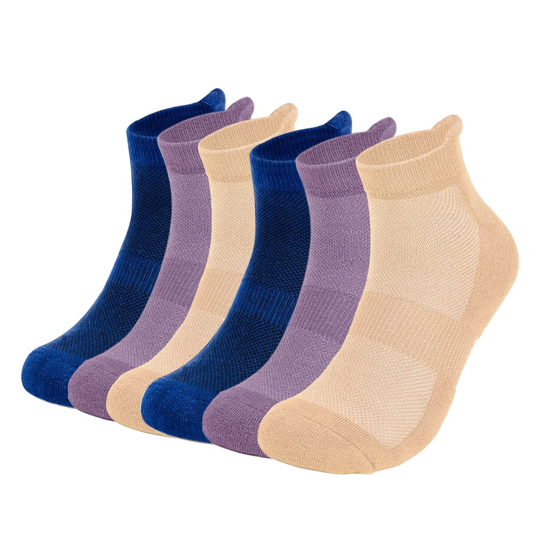 Mush Bamboo Ultra Soft, Anti Odor, Breathable, Anti Blister Ankle Socks for Men & Women for Running, Sports & Gym (Navy,Lavender,Beige,6) Free Size