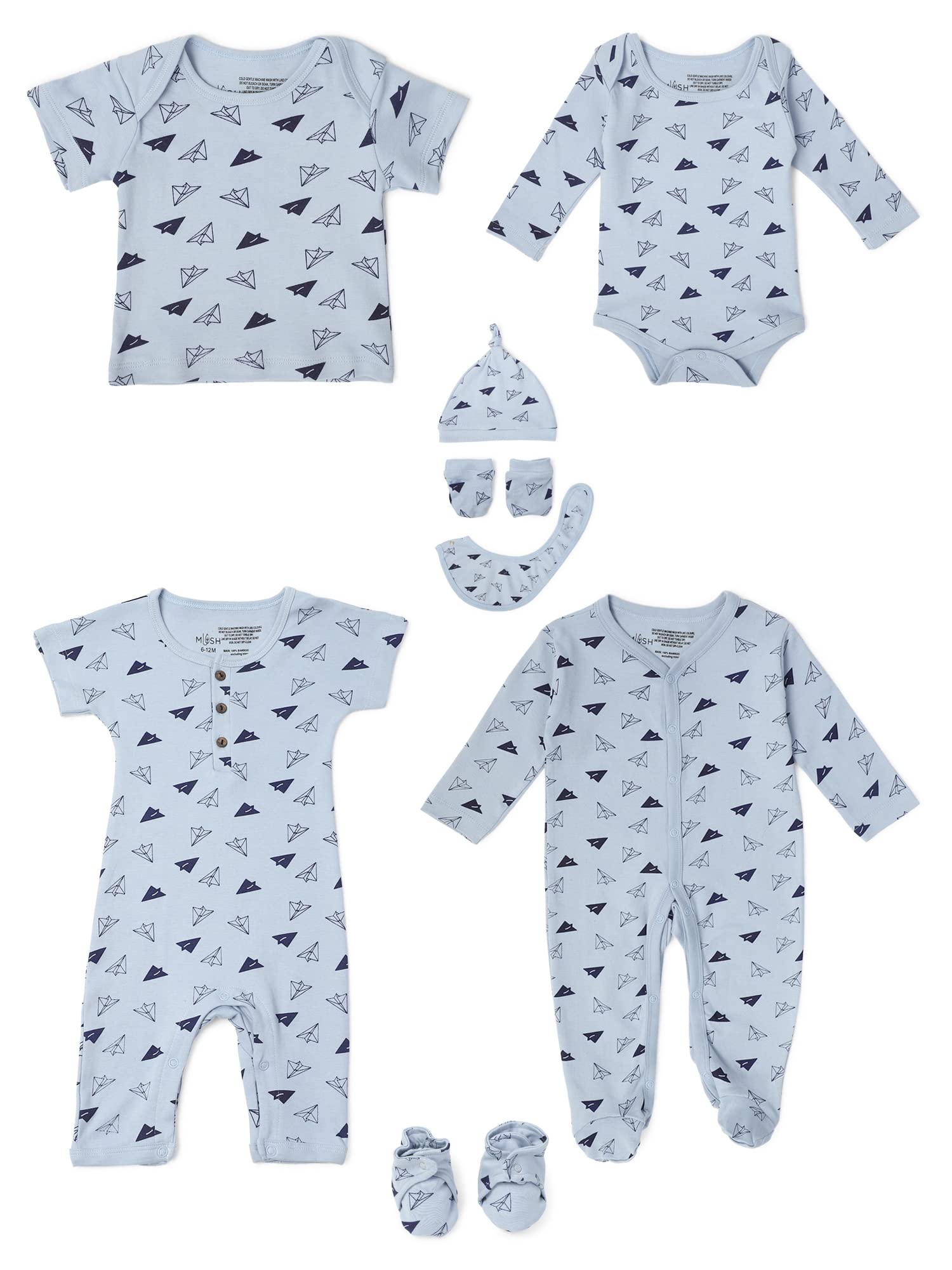 Mush Ultra Soft Bamboo Unisex Fabric Unisex Gift Set for New Born Baby/Kids Pack of 9, (0-3 Months, Aeroplane)