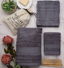 Mush Bamboo Luxurious 3 PieceTowels Set | Ultra Soft, Absorbent and Antimicrobial 600 GSM (Bath Towel, Hand Towel and Face Towel) Perfect for Daily Use and Gifting (Space Grey)