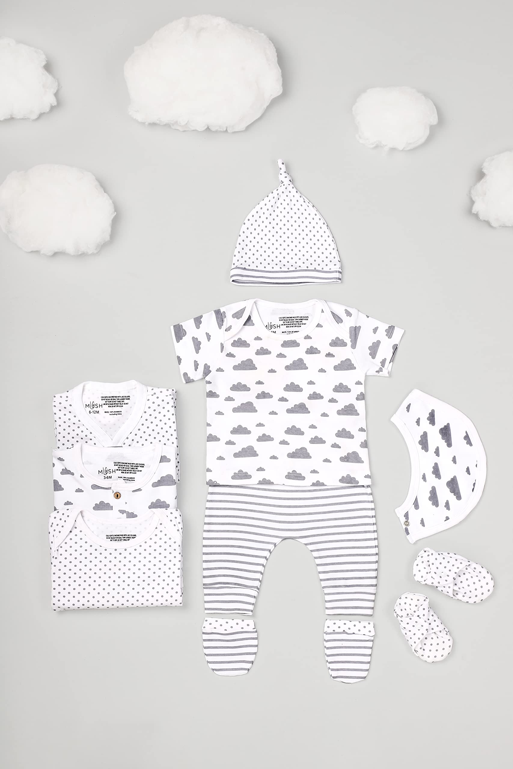 Mush Ultra Soft Bamboo Unisex Fabric Unisex Gift Set for New Born Baby/Kids Pack of 9, (6-12 Months, Daylight)