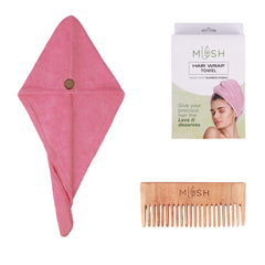 Mush Bamboo Hair Towel Wrap | Absorbent Towel Hair-Drying | Hair Care Combo | Super Quick-Drying| Adjustable Buttons to Wrap Around Hair 500 GSM (Ruby Red)