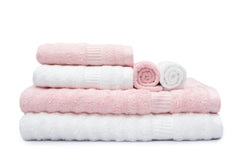 Mush Bamboo Towel: Ultra Soft, Absorbent, Eco 600 GSM 6 Pieces (2 Bath, 2 Hand, 2 Face) Couple Gift Set (Cream & Green) (Pink & White)