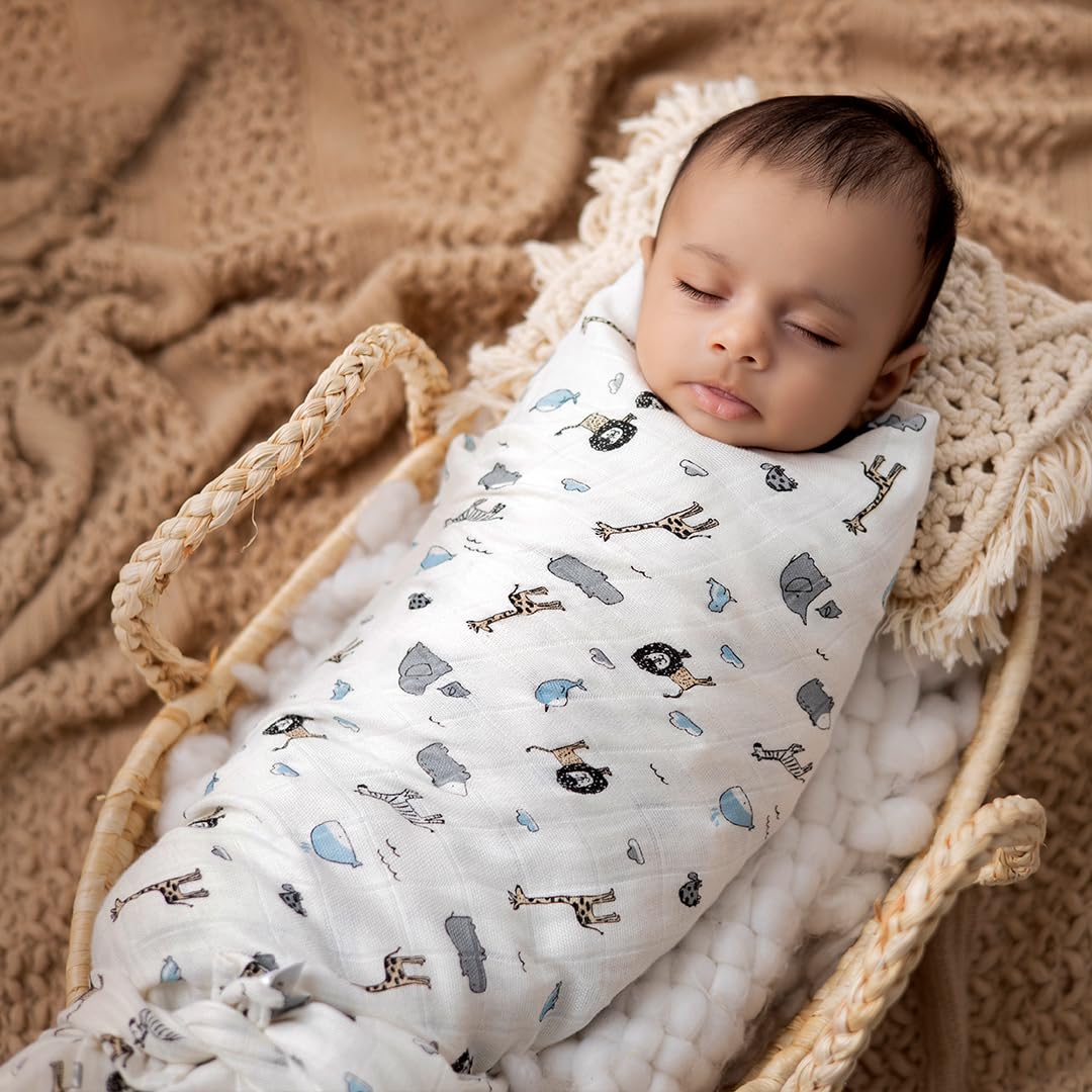 Mush 100% Bamboo Swaddle : Ultra Soft, Breathable, Thermoregulating, Absorbent, Light Weight and Multipurpose Bamboo Wrapper/Baby Bath Towel/Blanket (1, Jungle Color)