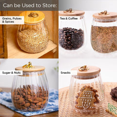 Mush Borosilicate Glass Jar with Bamboo Lid | Kitchen Organizer Items and Storage | Multi-utility, Leakproof, Airtight Storage Jar for Cookies, Snacks, Tea, Coffee, Sugar (650 ml)