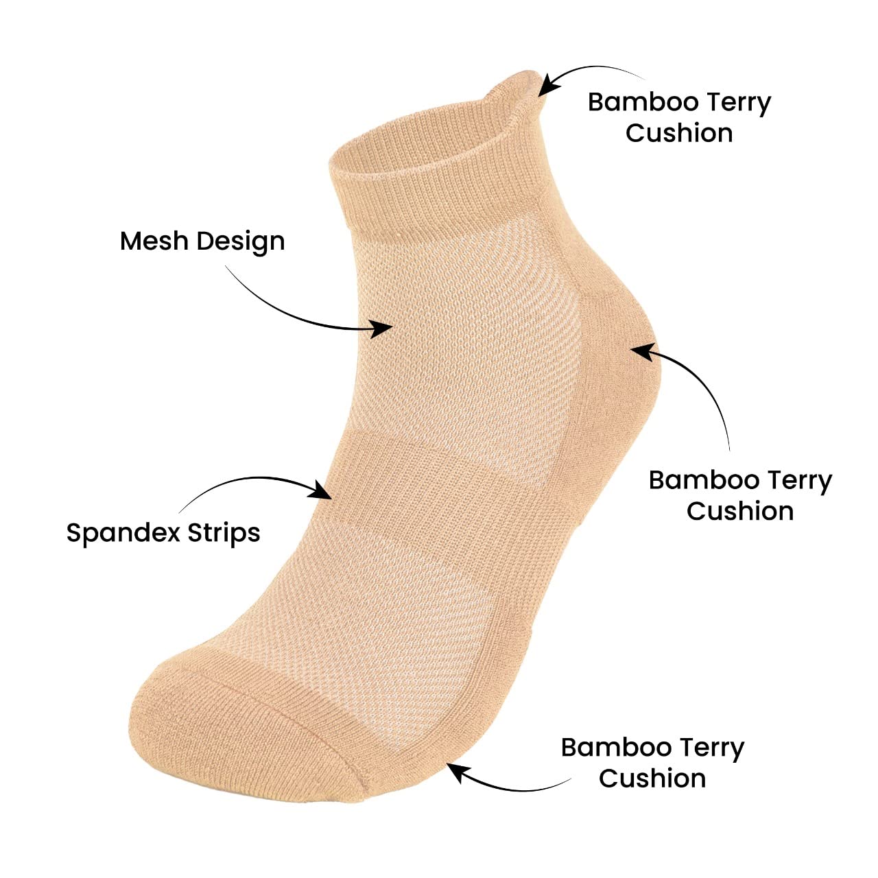 Mush Bamboo Ankle Socks for Women || Ultra Soft, Anti Odor and Anti Blister Design || For Casual Wear, Sports, Running, & Gym use || Free Size (Beige, 3)