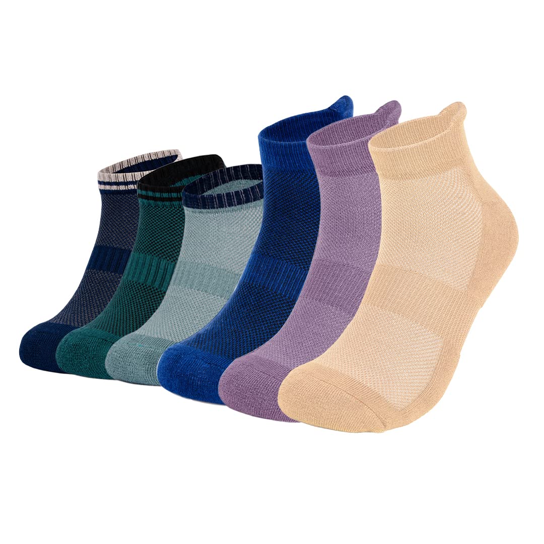 Mush Bamboo Socks for Sports & Casual Wear- Ultra Soft, Anti Odor, Breathable Mesh Design Low Cut Ankle Length (6 Navy Blue, Charcoal Green, Sea Green,Navy Blue, Lavender, Beige) UK Size 6-10