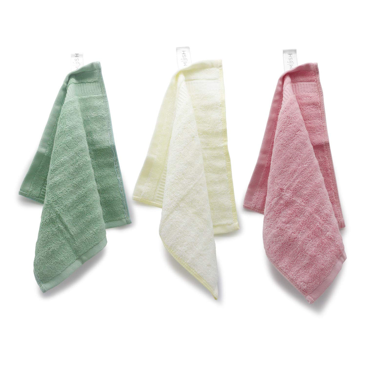 Mush Bamboo Face Towel Set of 3 - Cream, Pink & Green | 100% Bamboo |Ultra Soft, Absorbent & Quick Dry Towel for facewash, Gym, Pool, Travel, Spa, Beauty Salon  and Yoga | 14 x 14 Inches 500 GSM