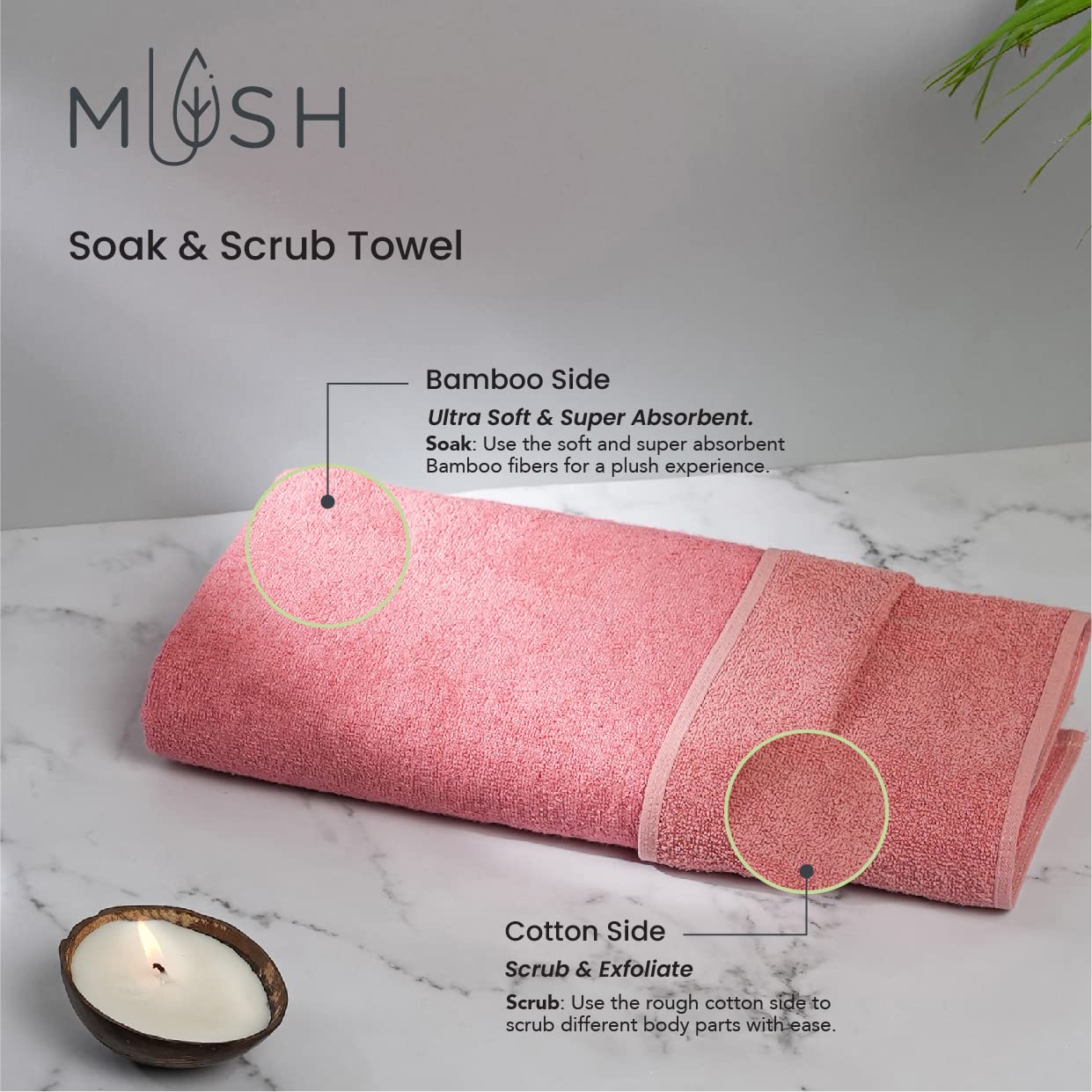 Mush Duo - One Side Soft Bamboo Other Side Rough Cotton - Special Dual Textured Towel for Gentle Cleanse & Exfoliation (1, Coral Orange)