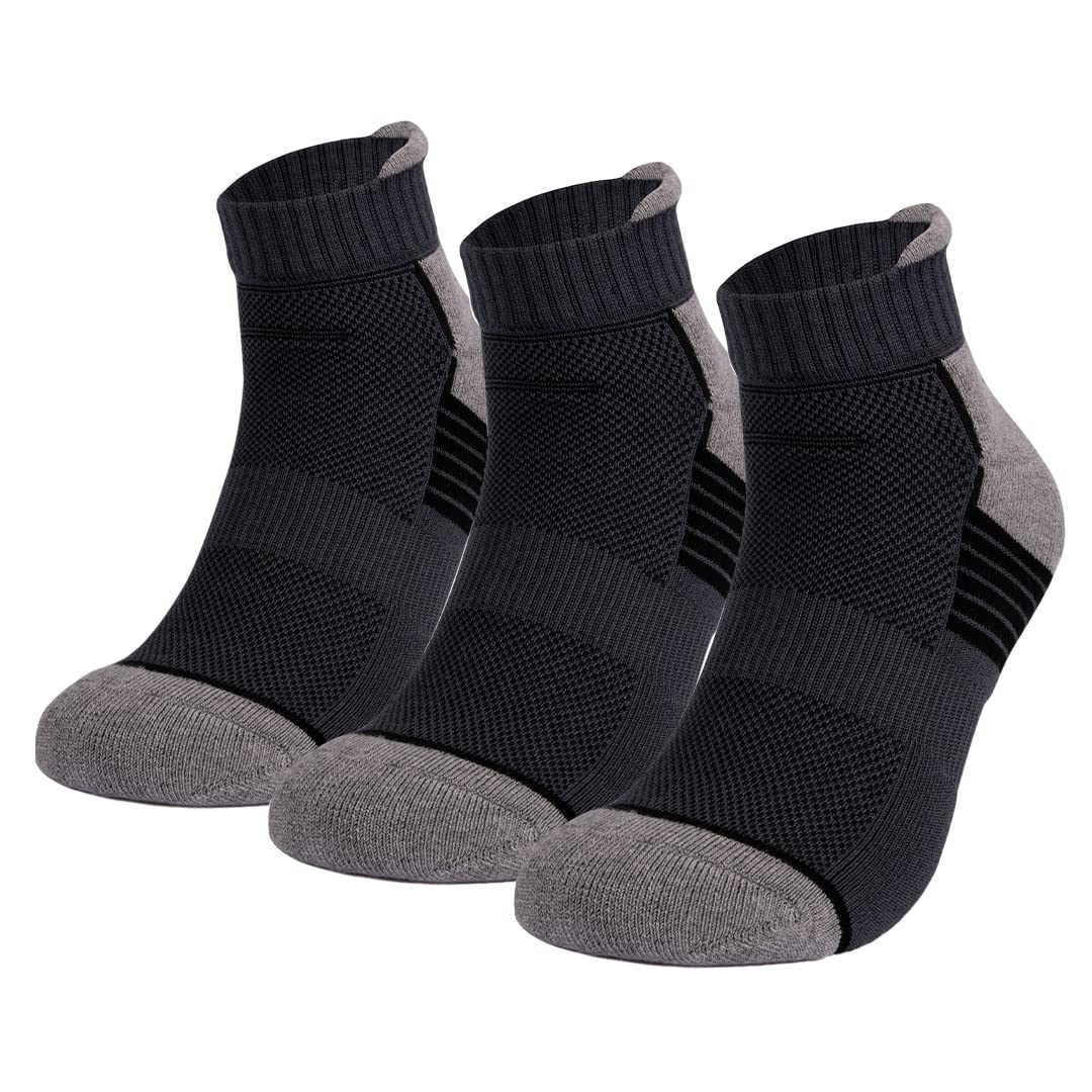 Mush Bamboo Performance Socks for Sports & Casual Wear-Ultra Soft, Anti Odor, Breathable Mesh Design Ankle Length (Pack of 3 Grey) UK Size 7-11