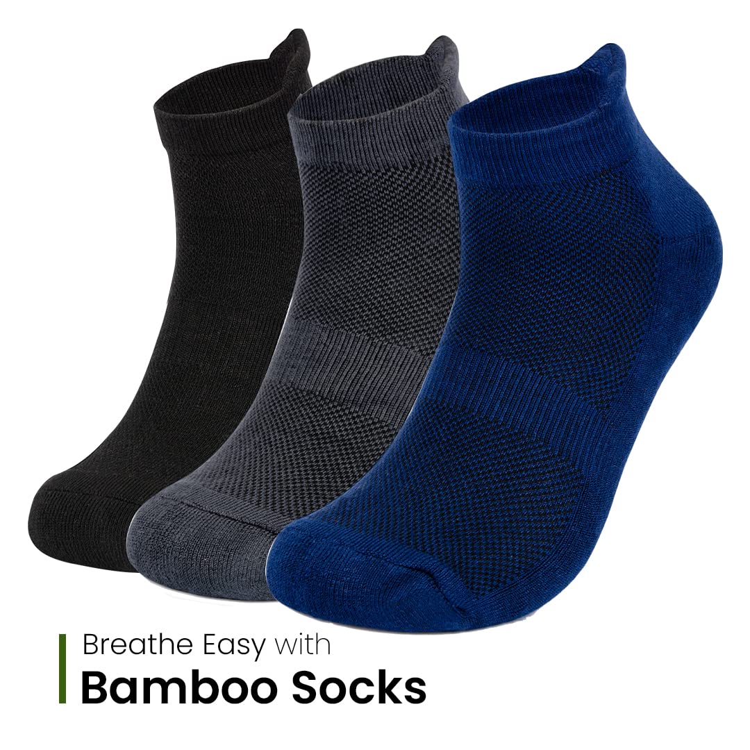 Mush Men's Ankle Length Rayon Socks (Pack Of 3) (AnkSocks123_Black, Dark Grey, Navy Blue)