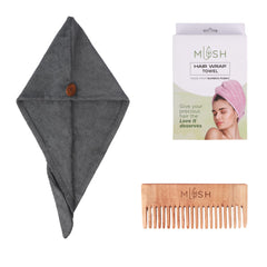 Mush Bamboo Hair Towel Wrap | Absorbent Towel Hair-Drying | Hair Care Combo | Super Quick-Drying| Adjustable Buttons to Wrap Around Hair 500 GSM (Dark Grey)