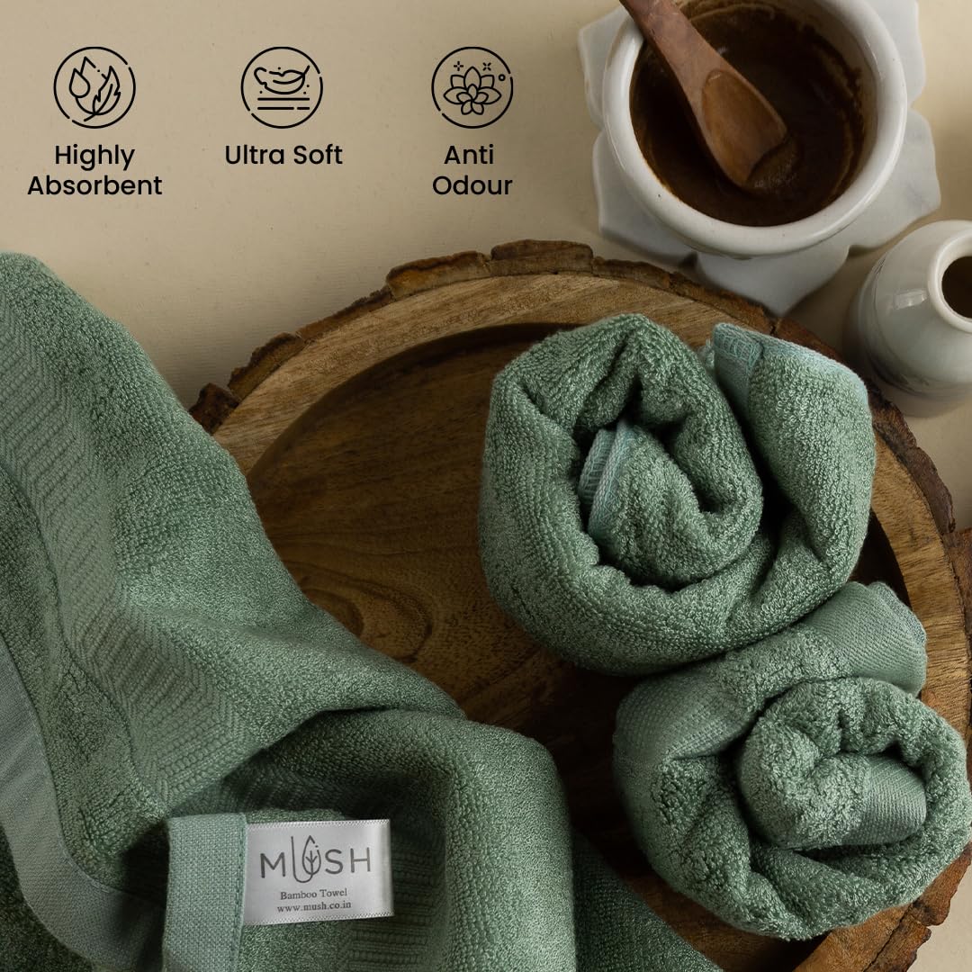 Mush 100% Bamboo Face Towel | Ultra Soft, Absorbent, & Quick Dry Towels for Facewash, Gym, Travel | Suitable for Sensitive/Acne Prone Skin | 13 x 13 Inches | 500 GSM (Pack of 9 Olive)