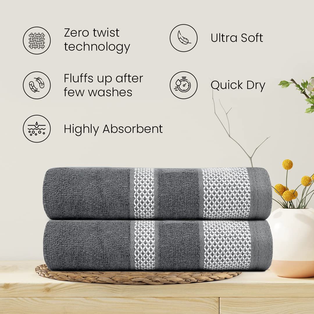 BePlush Zero Twist Bamboo Hand Towels Set of 2 Grey : Ultra Soft, Highly Absorbent, Quick Dry, Anti Bacterial Napkins for Hand Towel || 450 GSM, 40 X 60 cms