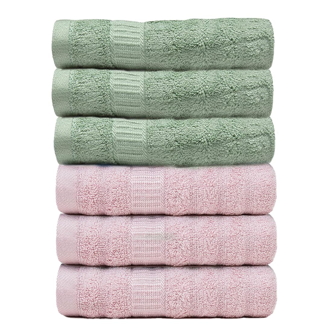 Mush Bamboo Hand Towels Set of 6 | Ultra Soft, Absorbent & Quick Dry Towel for Daily use. Gym, Pool, Travel, Sports and Yoga Towel for Men and Women | 29.5 x 13 Inches / 75 X 35 cms | 600 GSM (Set of 6 Olive Pink)