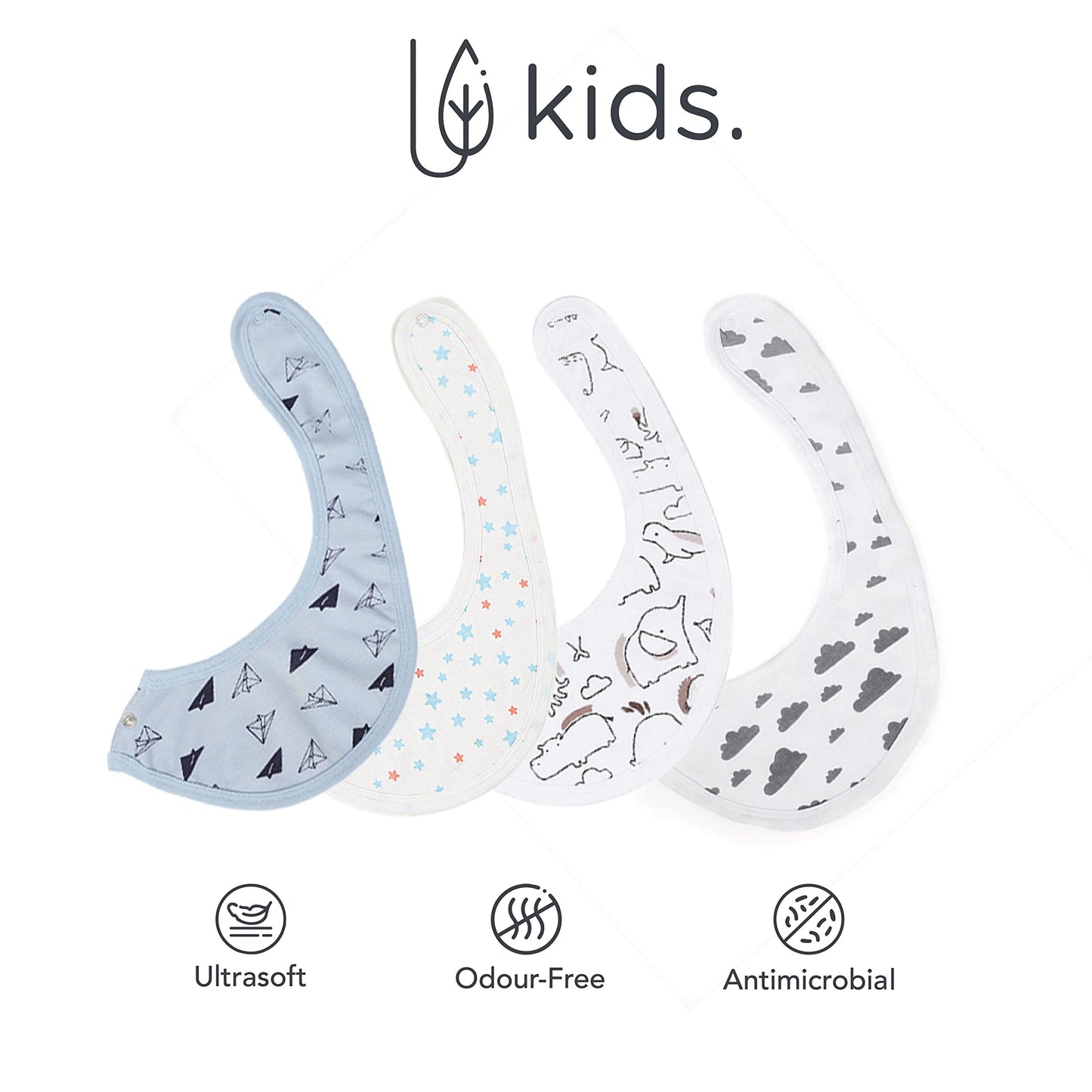 Mush Ultra Soft Bamboo Unisex Bibs Combo Sets for New Born Baby/Kids (Pack of 4)
