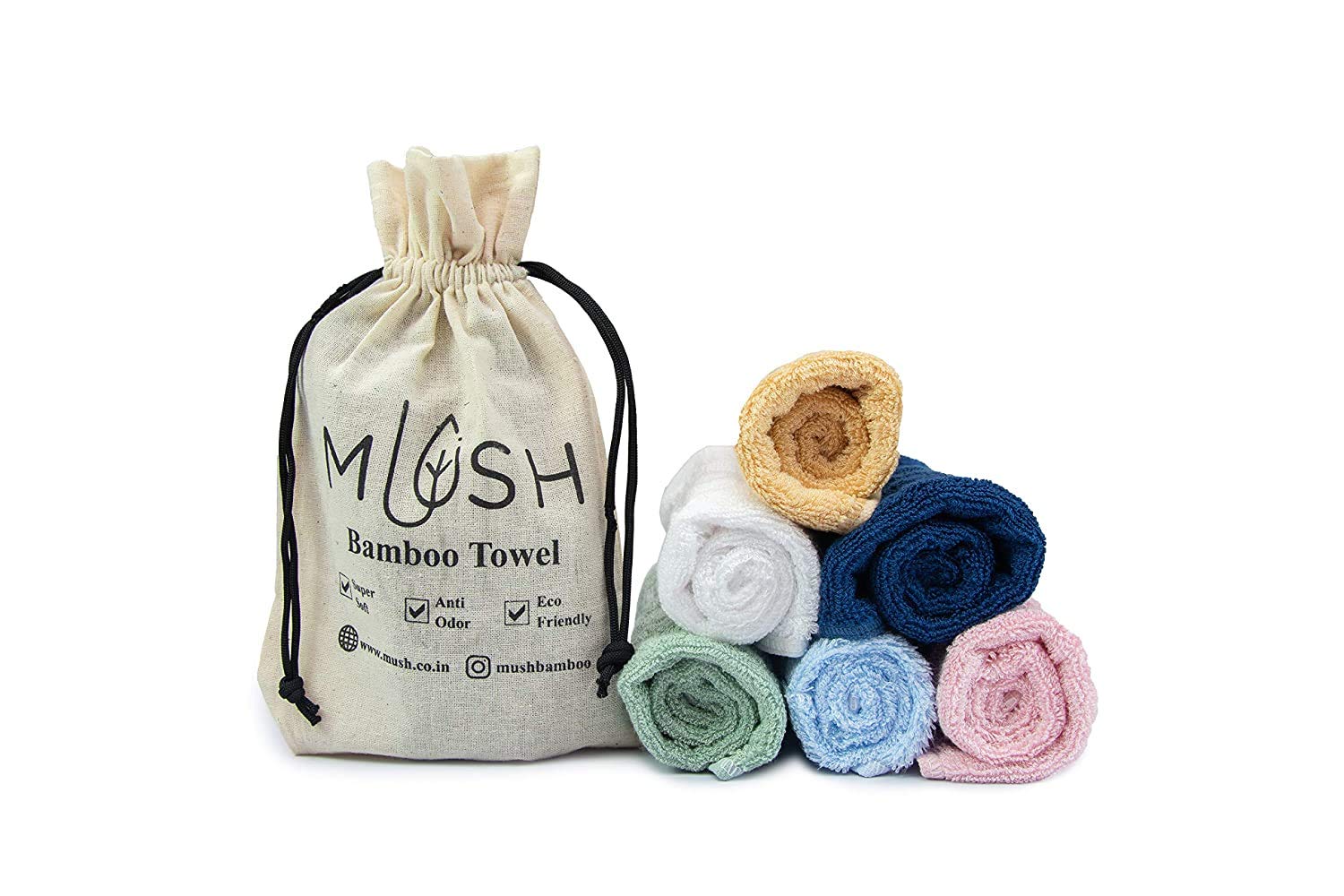 Mush 100% Bamboo Face Towel | Ultra Soft, Absorbent, & Quick Dry Towels for Facewash, Gym, Travel | Suitable for Sensitive Skin | 13 x 13 Inches | 500 GSM Pack of 3 -(Khakhi, Cream & Sky Blue)