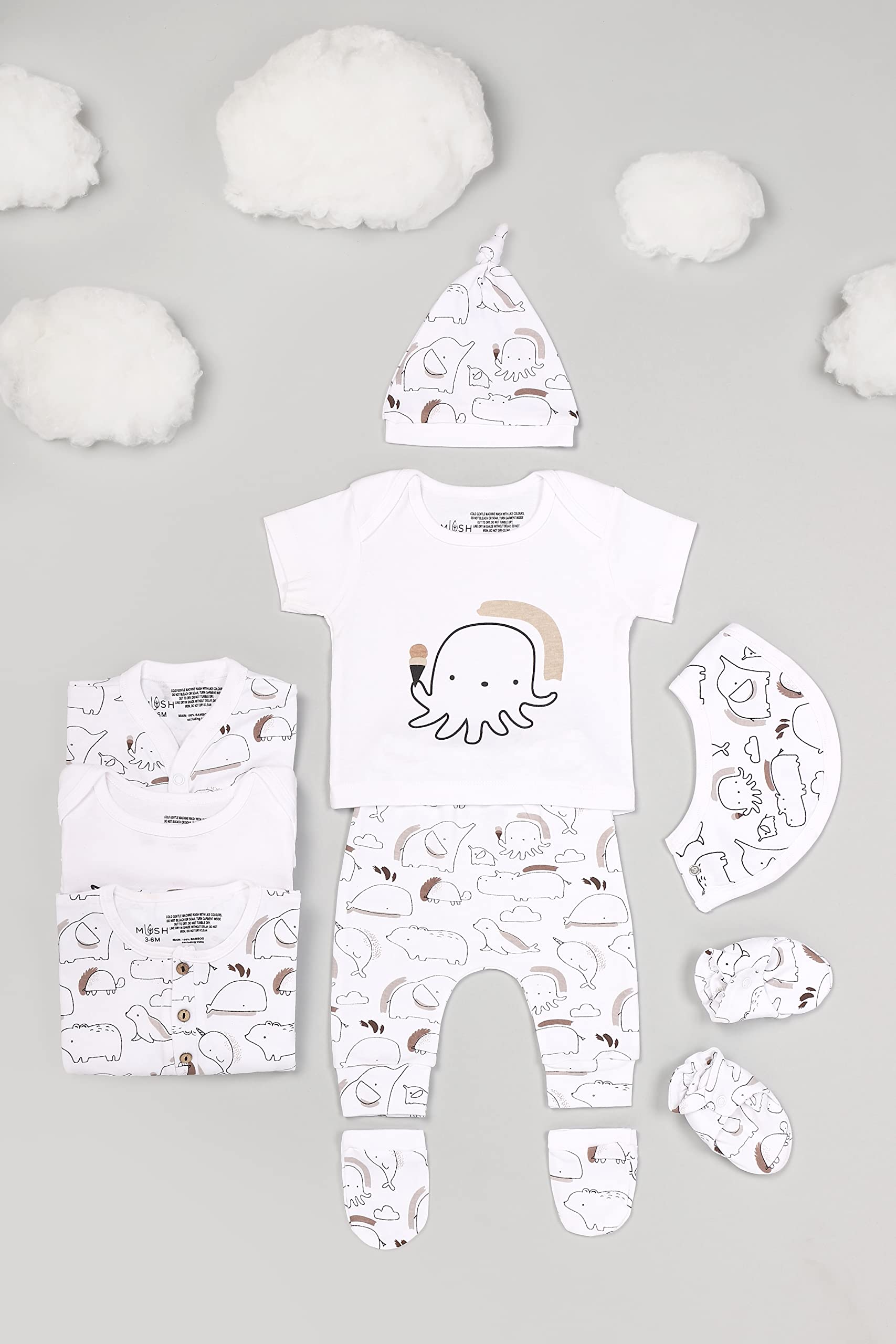 Mush Ultra Soft Bamboo Unisex Fabric Unisex Gift Set for New Born Baby/Kids Pack of 9, (0-3 Months, Marine Life)