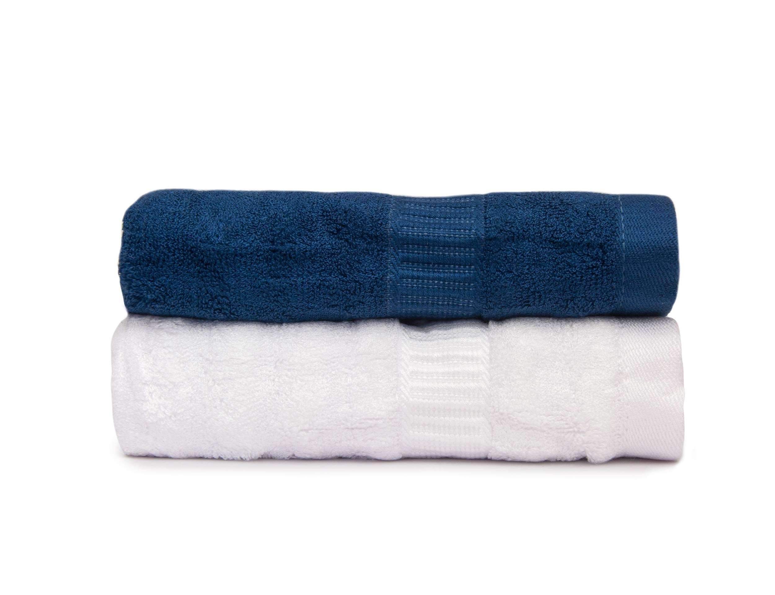 Mush Bamboo Hand Towels Set of 2 | 100% Bamboo | Ultra Soft, Absorbent & Quick Dry Towel for Daily use. Gym, Pool, Travel, Sports and Yoga | 75 X 35 cms | 600 GSM (Navy Blue & White)