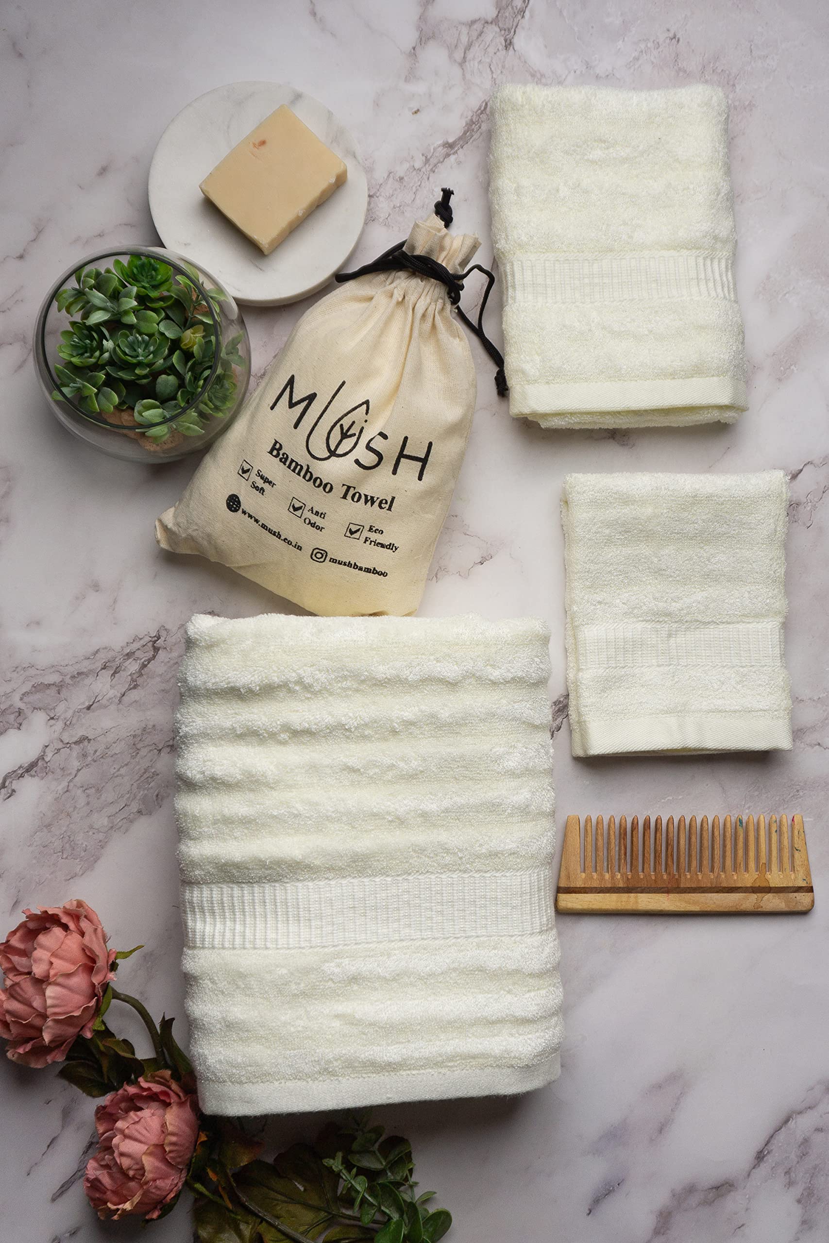 Mush Bamboo Luxurious 3 PieceTowels Set | Ultra Soft, Absorbent and Antimicrobial 600 GSM (Bath Towel, Hand Towel and Face Towel) Perfect for Daily Use and Gifting (Lemon Yellow)