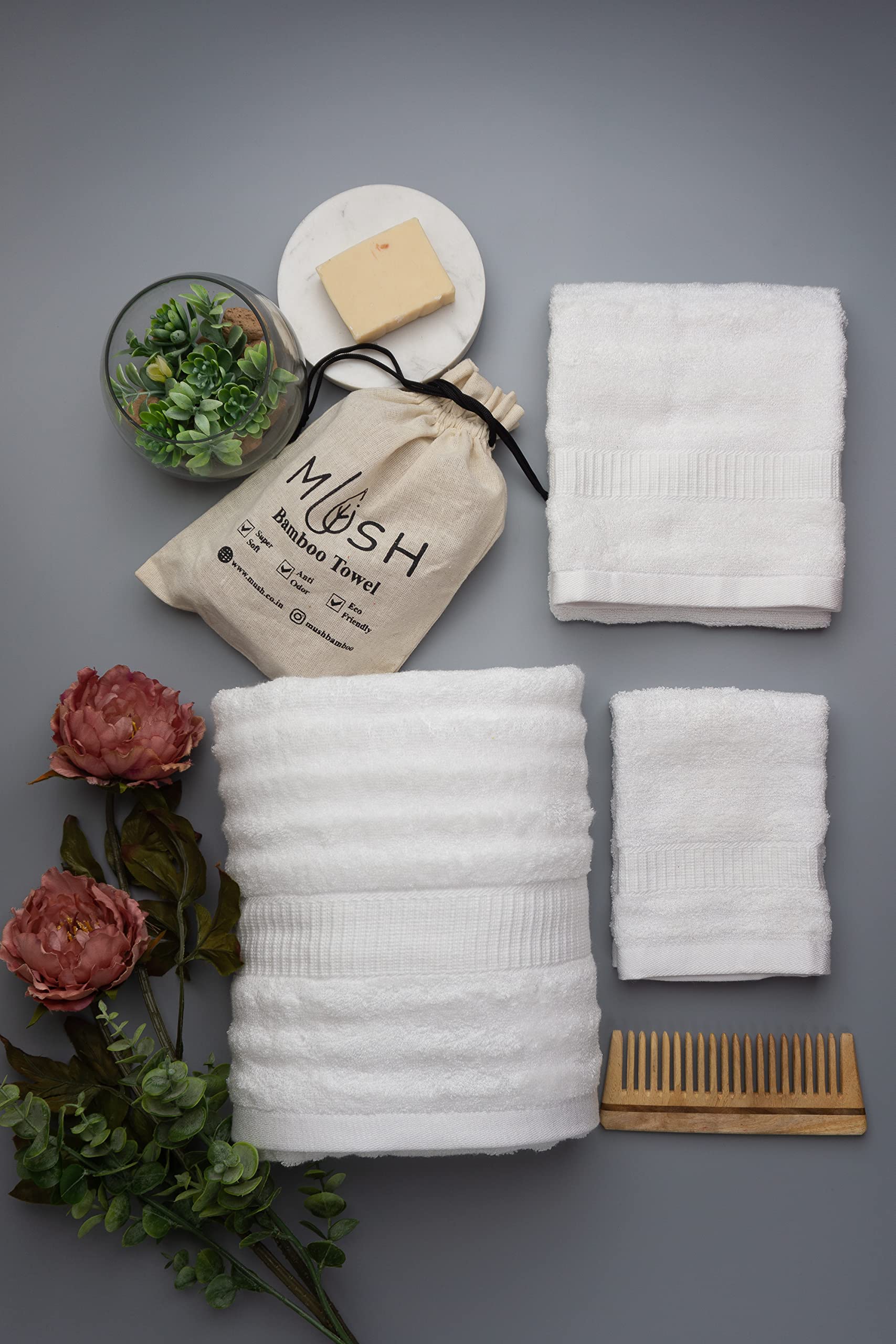 Mush Bamboo Towels for Bath Large Size | 600 GSM Bath Towel for Men & Women | Soft, Highly Absorbent, Quick Dry,and Anti Microbial | 75 X 150 cms (Pack of 1, White)