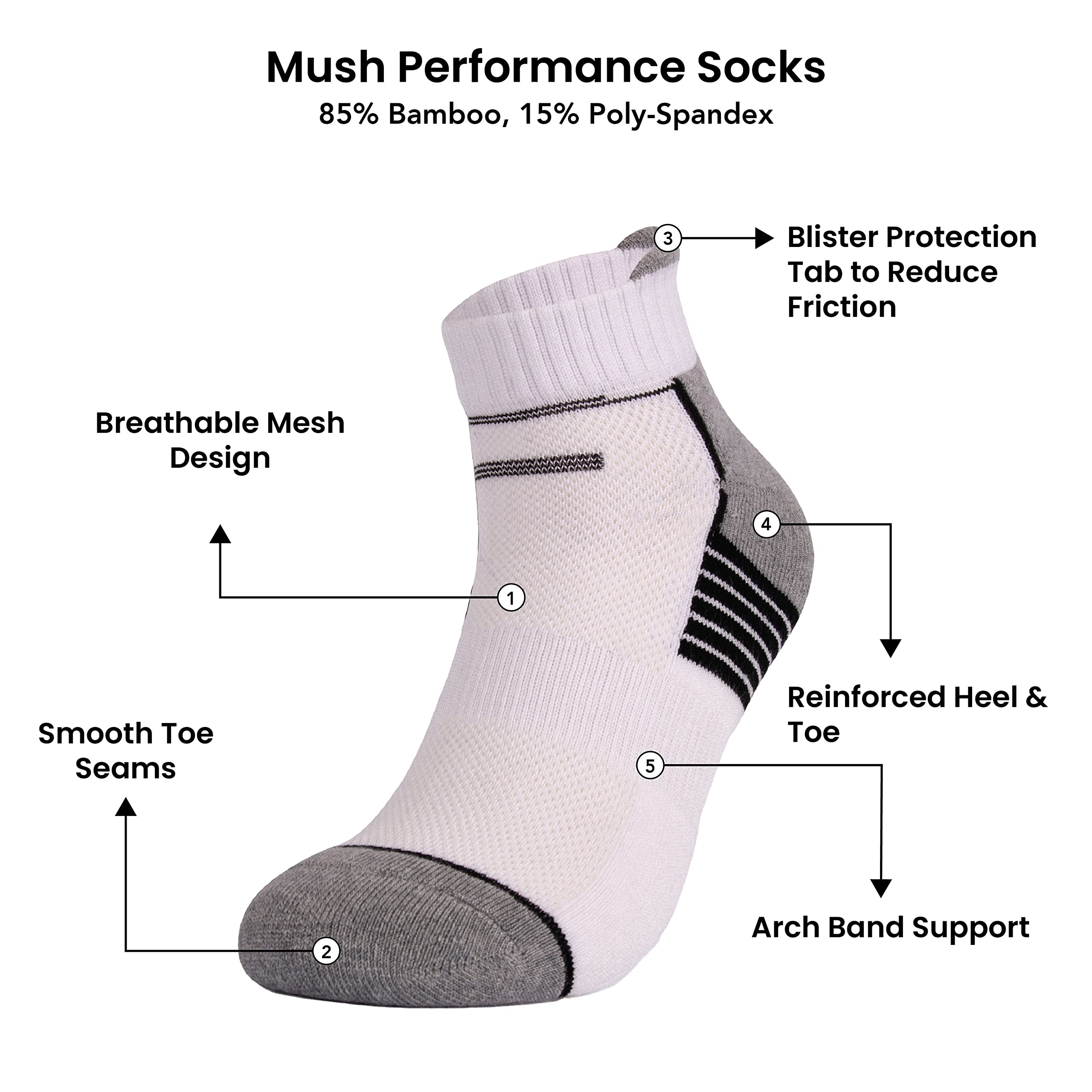 Mush Bamboo Performance Socks for Men || Sports & Casual Wear Ultra Soft, Anti Odor, Breathable Ankle Length Pack of 3 UK Size 6-10 (Black, Dark Grey, Navy Blue & Dark Grey, Navy Blue, Light Grey, 6)