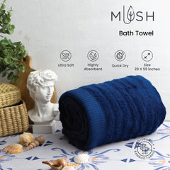 Mush Bamboo Towels for Bath Large Size | 600 GSM Bath Towel for Men & Women | Soft, Highly Absorbent, Quick Dry,and Anti Microbial | 75 X 150 cms (Pack of 1, Navy Blue)