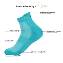 Mush Bamboo Fibre Ultra Soft, Anti Odor, Breathable, Anti Blister Ankle Length Socks for Men & Women for Running, Sports & Gym (Pack of 3) (Aqua Blue)