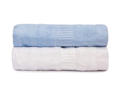 Mush Bamboo Hand Towel Set of 2 | 100% Bamboo | Ultra Soft, Absorbent & Quick Dry Towel for Daily use. Gym, Pool, Travel, Sports and Yoga | 75 X 35 cms | 600 GSM (Sky Blue & White)