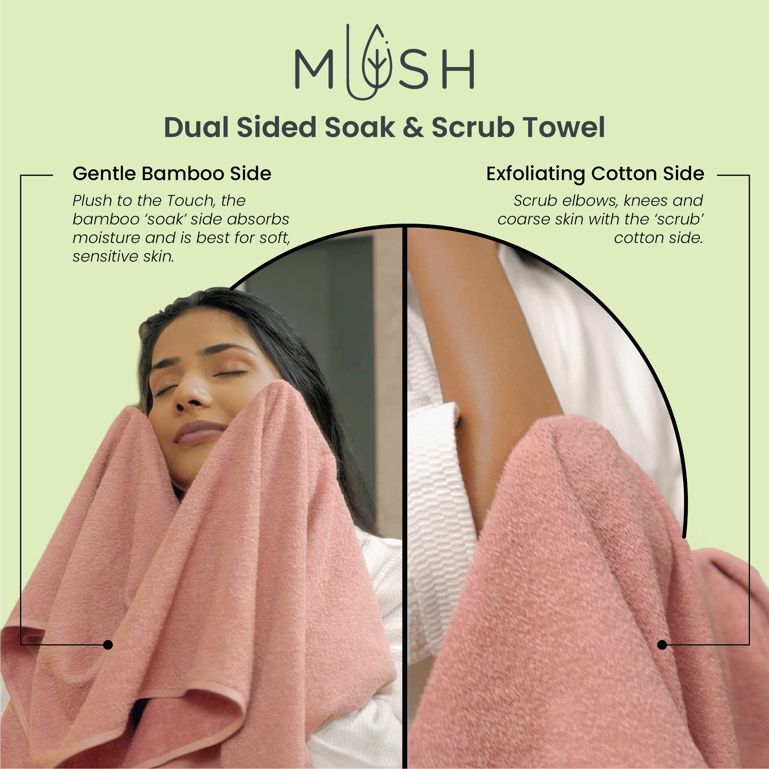 Mush Duo - One Side Soft Bamboo Other Side Rough Cotton - Special Dual Textured Towel for Gentle Cleanse & Exfoliation (1, Coral Orange)
