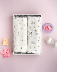 Mush Ultra Soft, Comfortable & Multipurpose 100% Bamboo Baby Swaddle & Wrapper (2, Jungle (Grey) & Sea (Grey))
