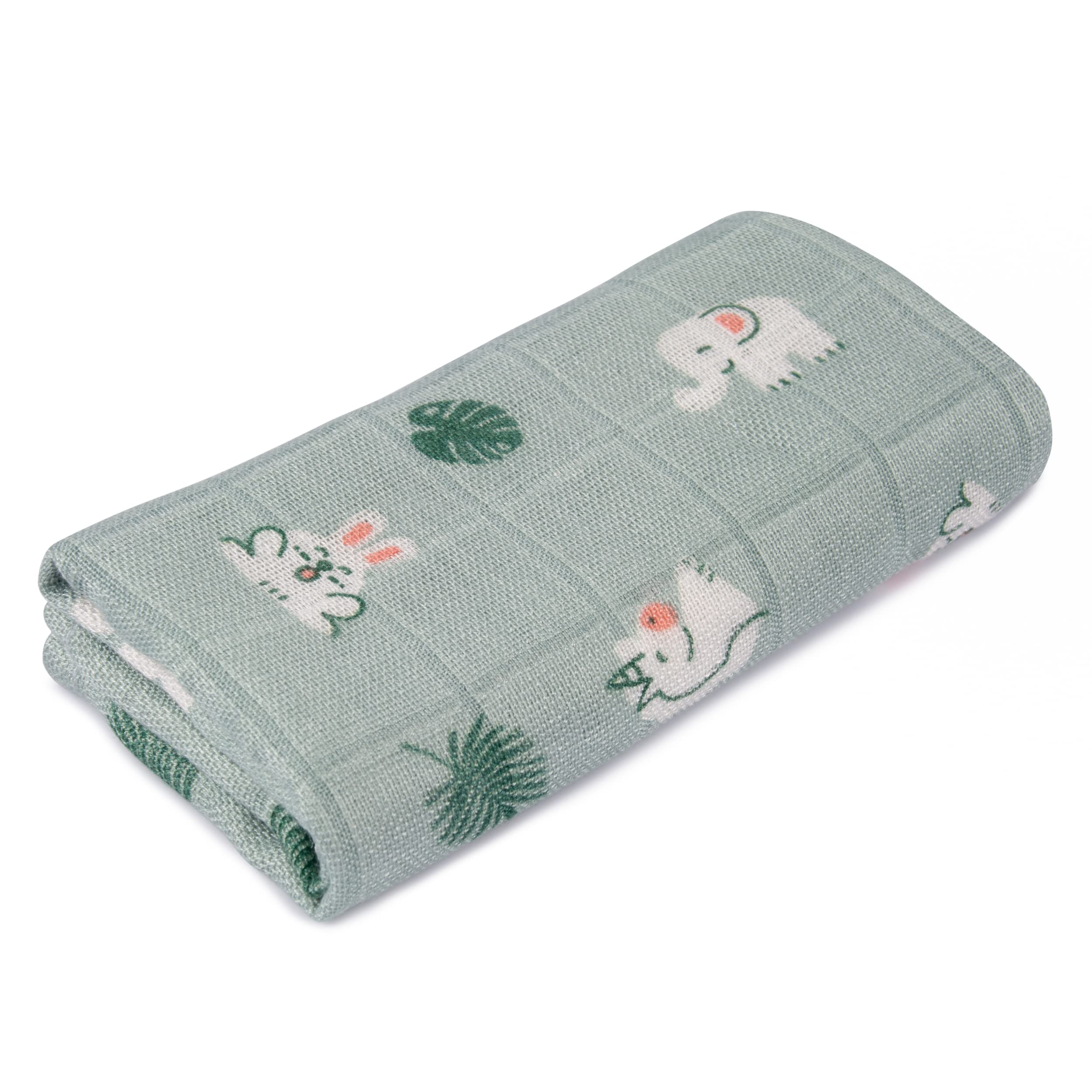 Mush 100% Bamboo Swaddle : Ultra Soft, Breathable, Thermoregulating, Absorbent, Light Weight and Multipurpose Bamboo Wrapper/Baby Bath Towel/Blanket (1, Rabbit Green)