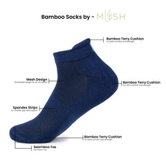Mush Bamboo Performance Socks for Men || Sports & Casual Wear Ultra Soft, Anti Odor, Breathable Ankle Length Pack of 3 UK Size 6-10 (Sky Blue, White, Black & Sky Blue, Light Grey, Navy Blue, 6)