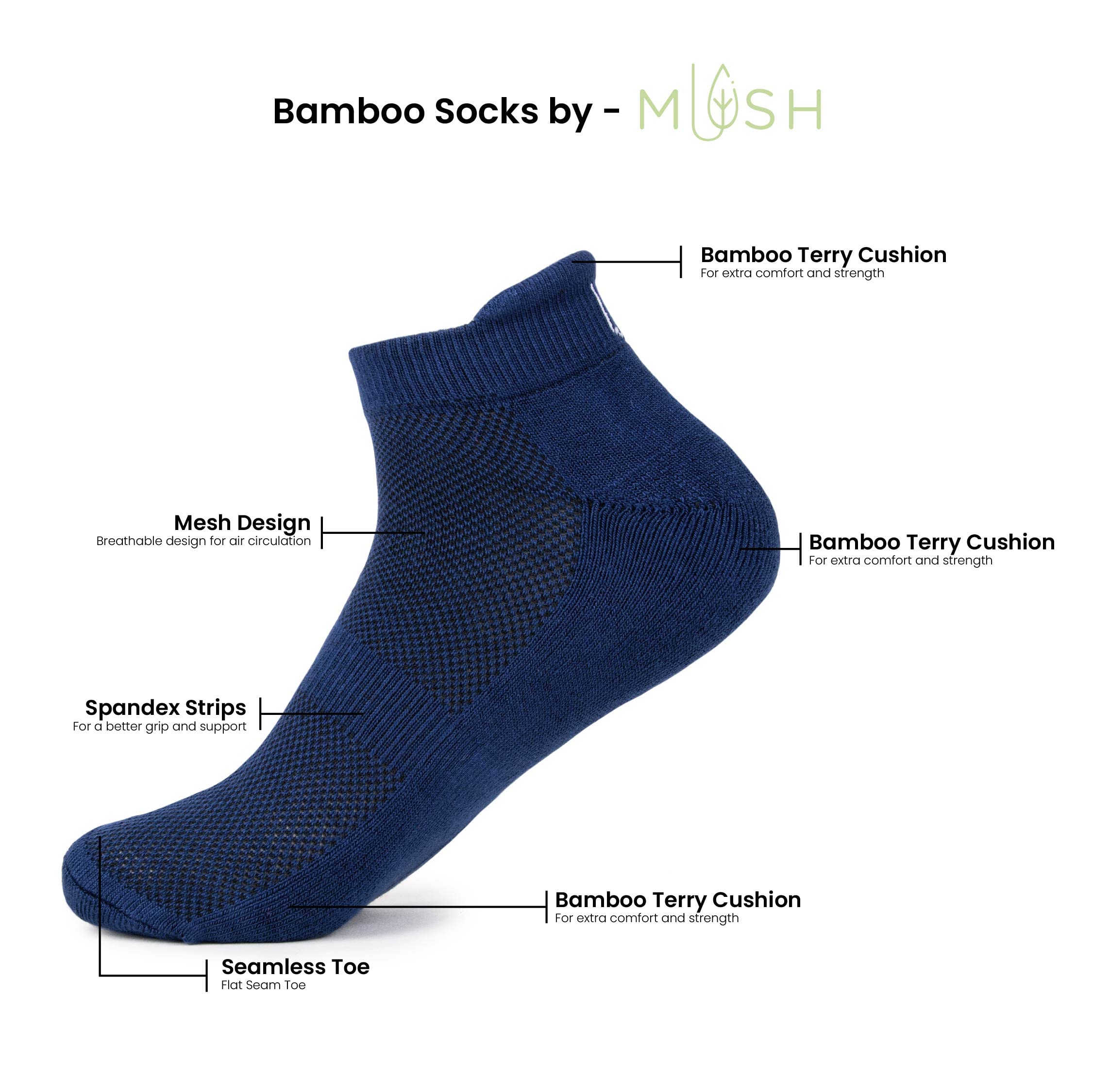 Mush Bamboo Ultra Soft, Anti Odor, Breathable, Anti Blister Ankle Socks for Men & Women for Running, Sports & Gym (Pack of 3)