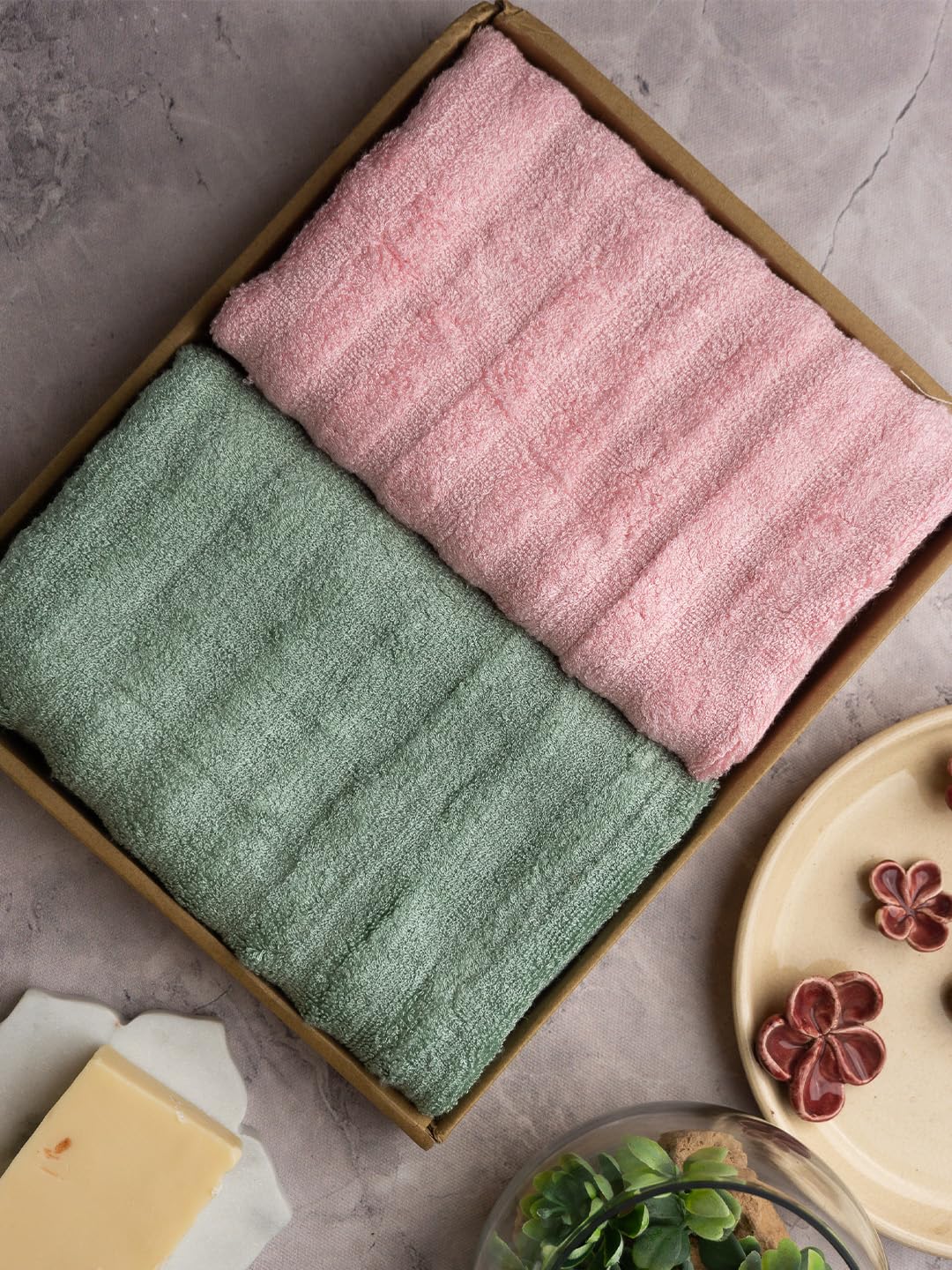 Mush Bamboo Hand Towels Set of 6 | Ultra Soft, Absorbent & Quick Dry Towel for Daily use. Gym, Pool, Travel, Sports and Yoga Towel for Men and Women | 29.5 x 13 Inches / 75 X 35 cms | 600 GSM (Set of 6 Olive Pink)