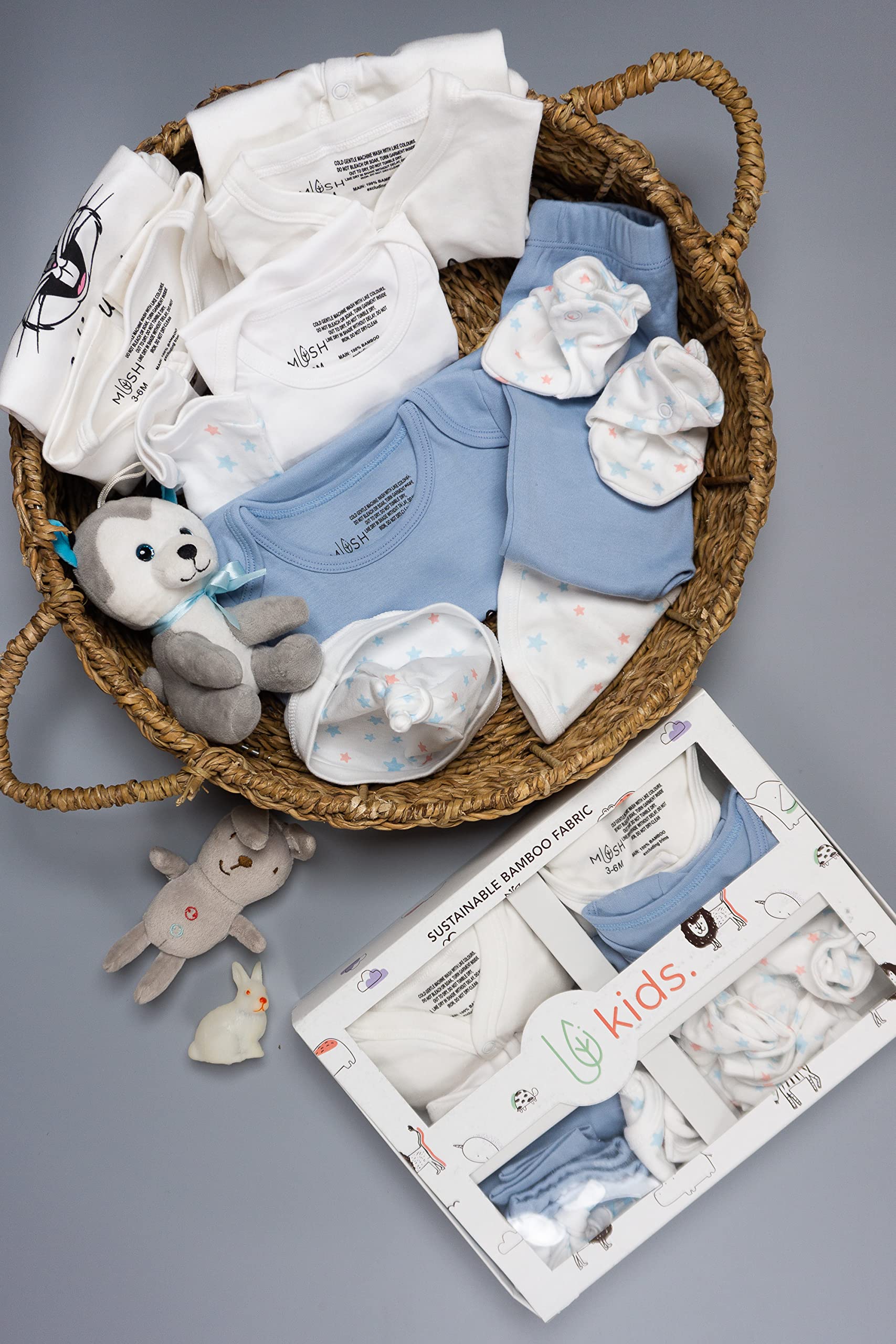 Mush Ultra Soft Bamboo Unisex Fabric Unisex Gift Set for New Born Baby/Kids Pack of 9, (0-3 Months, Stary Night)