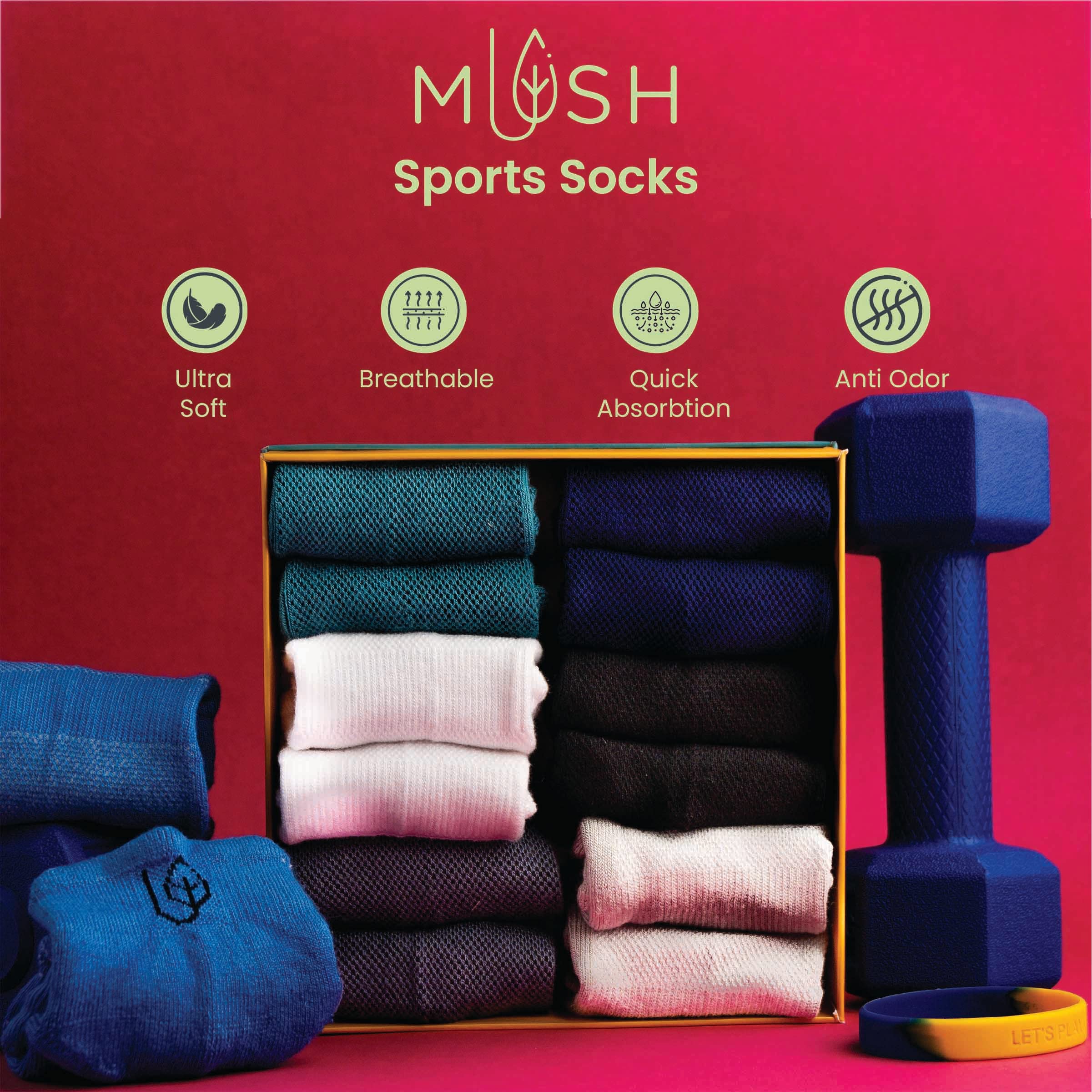 Mush Bamboo Performance Socks for Sports & Casual Wear-Ultra Soft, Anti Odor, Breathable Mesh Design Ankle Length (Dark Grey, Black, White,6) UK Size 7-11