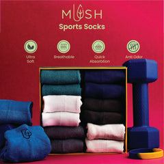 Mush Bamboo Performance Socks for Men || Sports & Casual Wear Ultra Soft, Anti Odor, Breathable Ankle Length Pack of 3 UK Size 6-10 (Black, Dark Grey, Navy Blue & Aqua Blue, White, Sea Green, 6)
