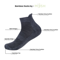 Mush Bamboo Ultra Soft, Anti Odor, Breathable, Anti Blister Ankle Socks for Men & Women for Running,Sports & Gym (Black, Dark Grey, Navy, 6) Free Size